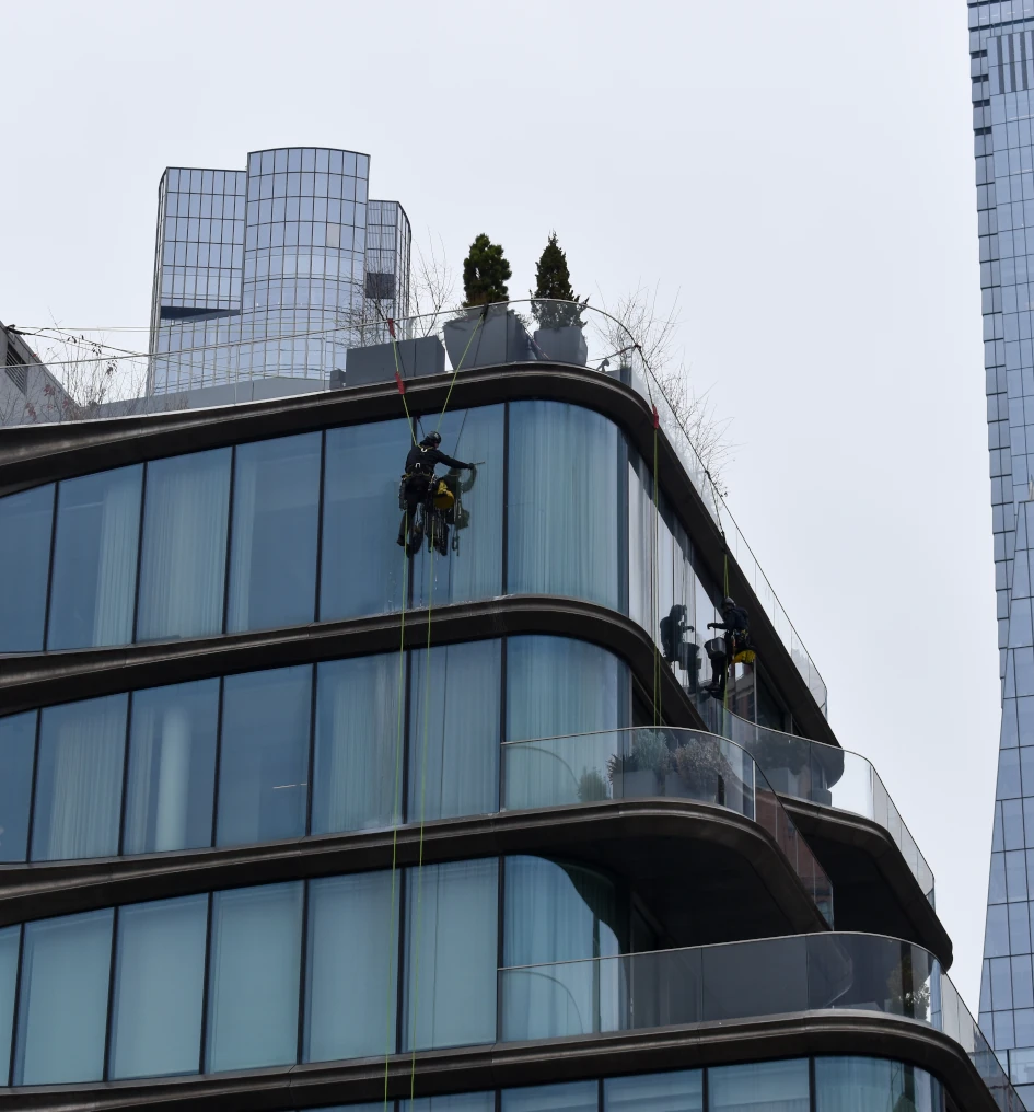 Window washing done using Industrial Rope Access